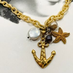 Golden Anchor Starfish Charm Necklace